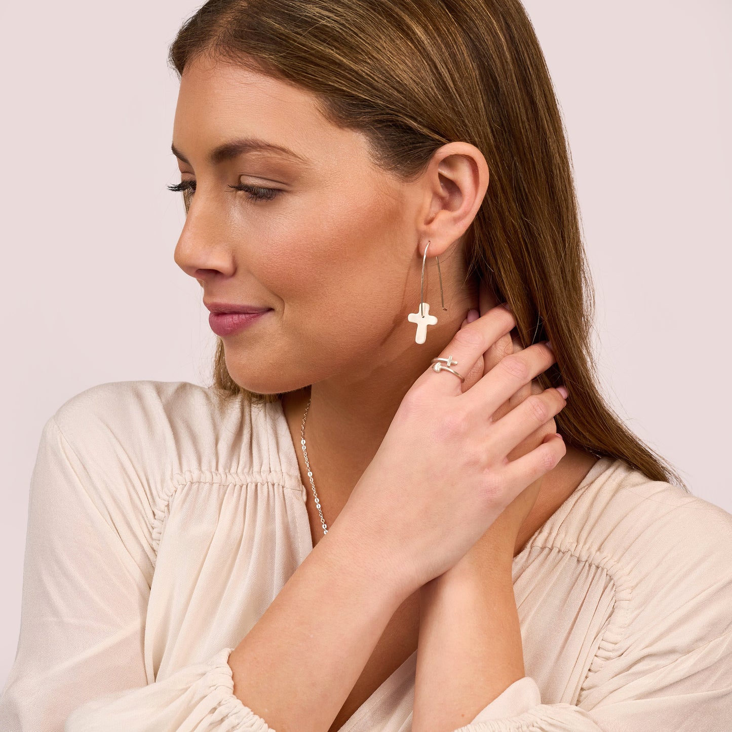 Classic Cross Hoop Earrings (Sterling Silver)