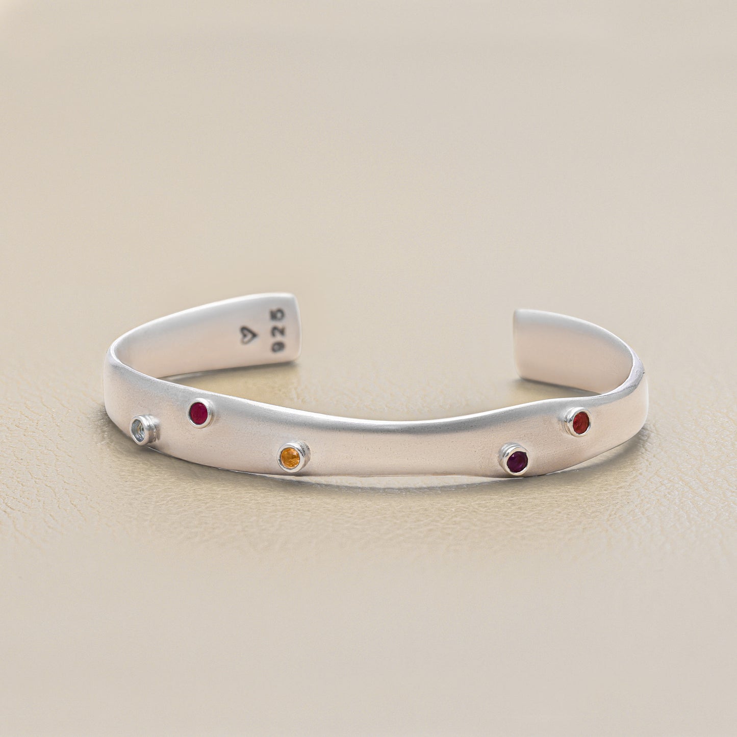 Always Together Bezel Birthstone Cuff (Sterling Silver)