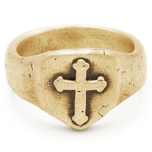 Faith Hope & Love Cross Signet Ring (14K Solid Gold)