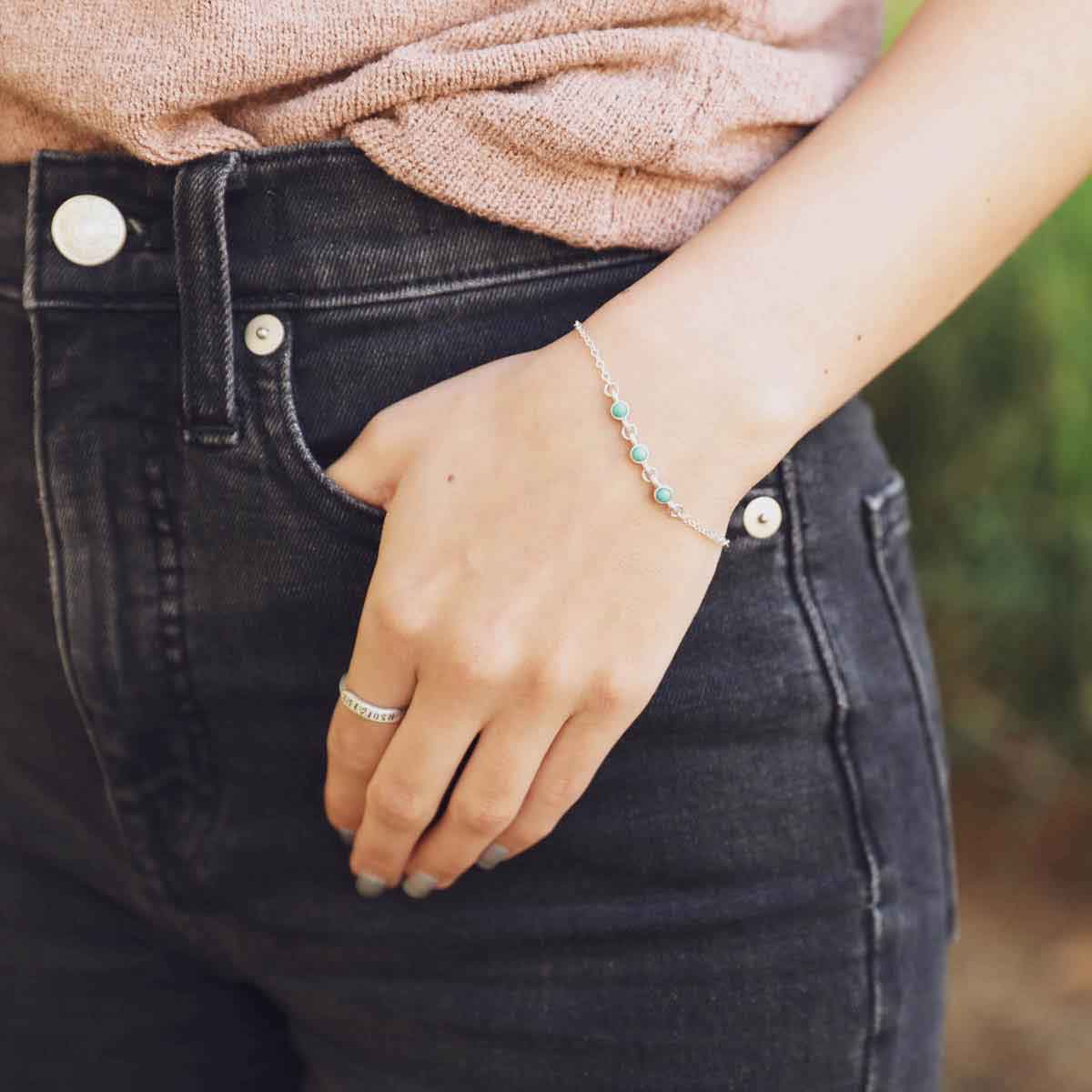 girl wearing sterling silver Lighthearted Turquoise Bracelet