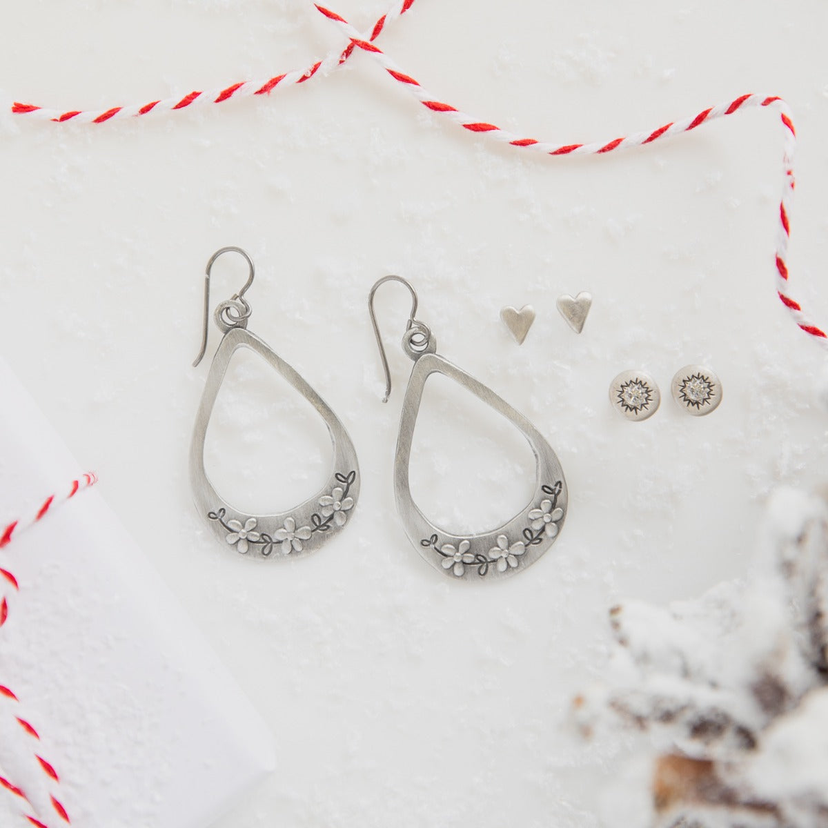 Bud and Blossom Drop Earrings (Pewter)