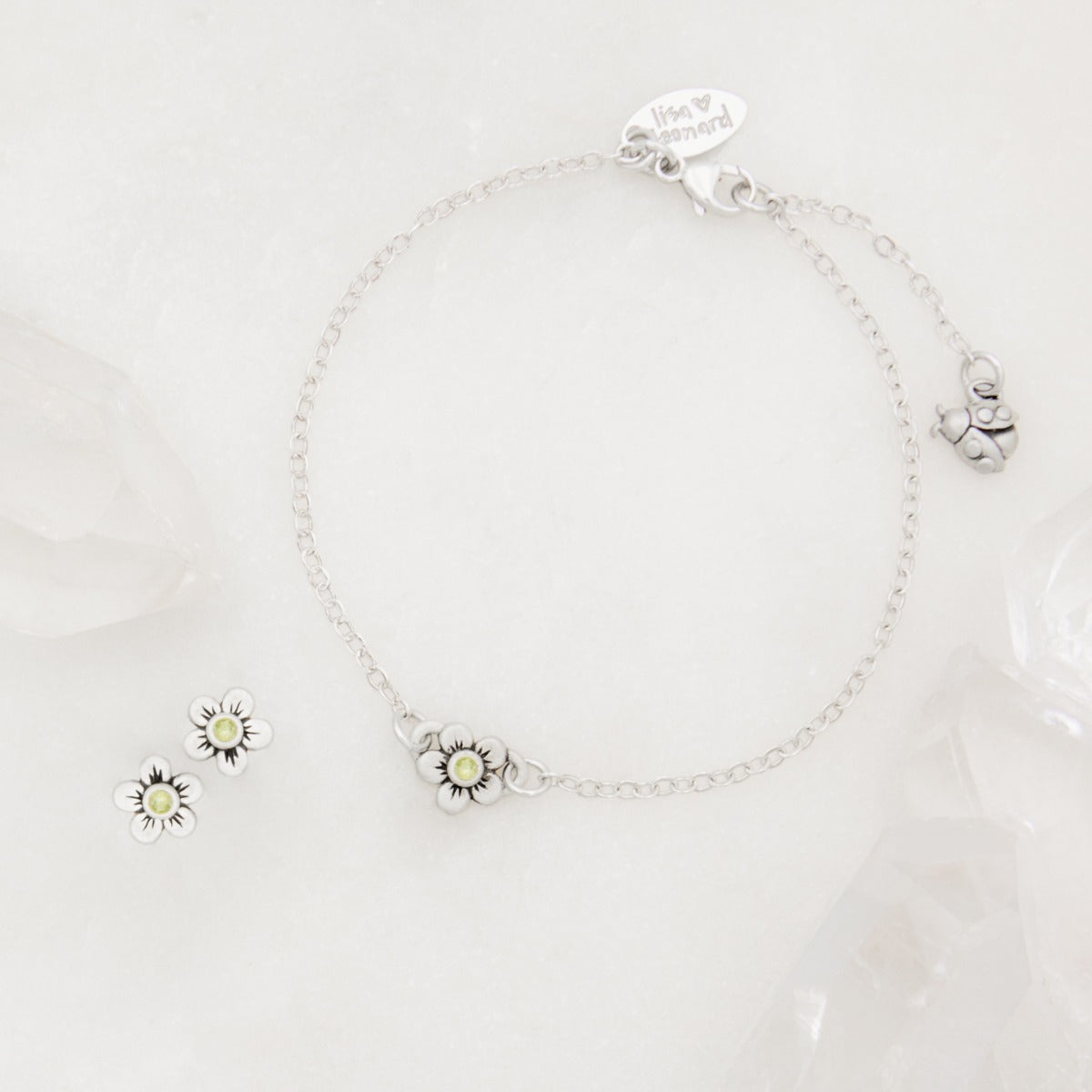 Birthstone Bloom Bracelet and Stud Earrings Gift Bundle (Sterling Silver)