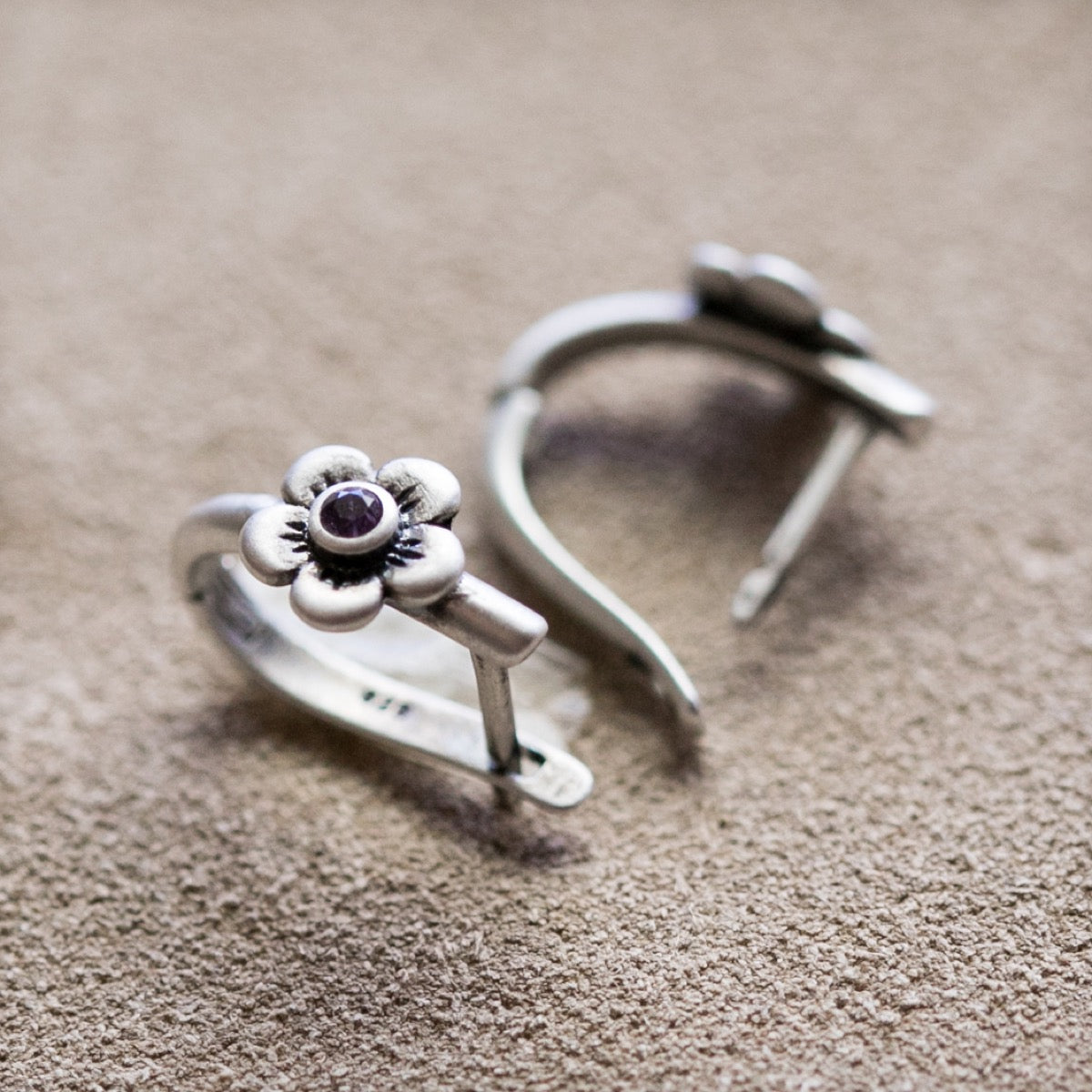 Birthstone Bloom Hoop Earrings (Sterling Silver)