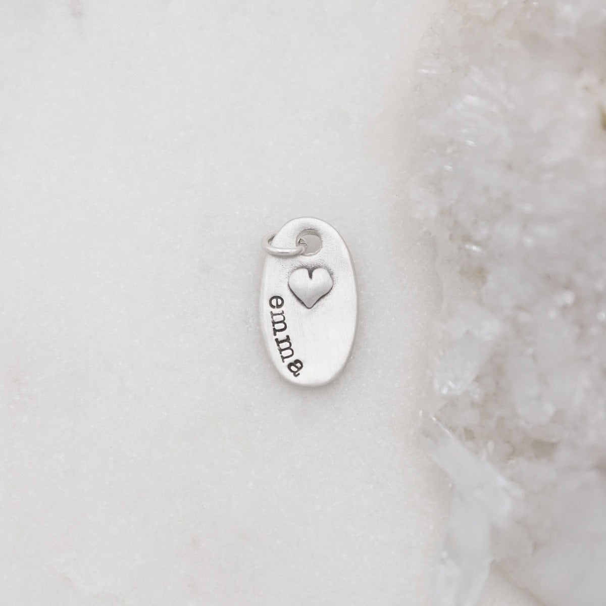 Tiny Oval With Heart Charm (Sterling Silver)