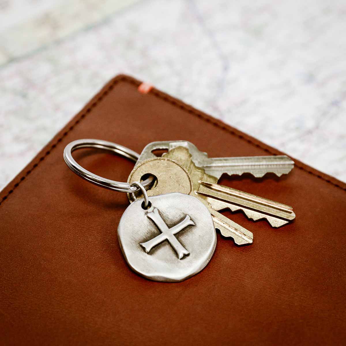 Roman Cross Coin Key Ring (Sterling Silver)