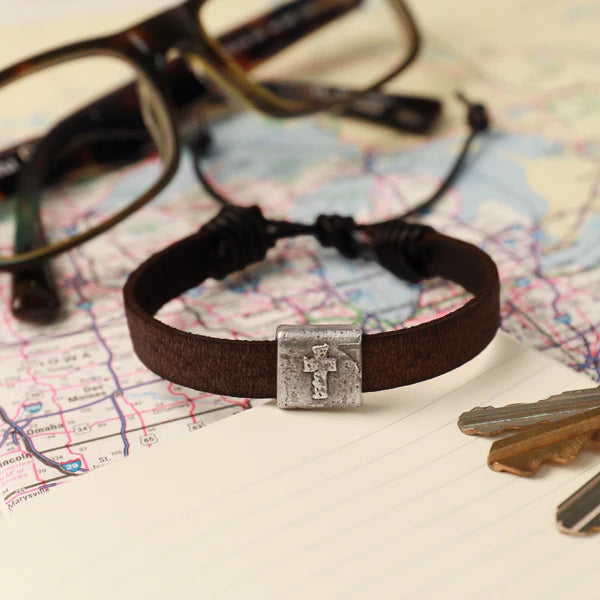 Equitable Leather Cross Bracelet (Dark Brown)