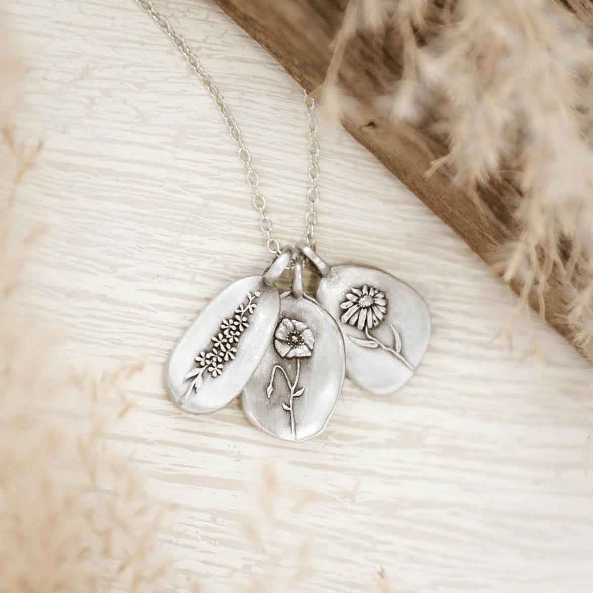 September Birth Flower Necklace (Pewter)