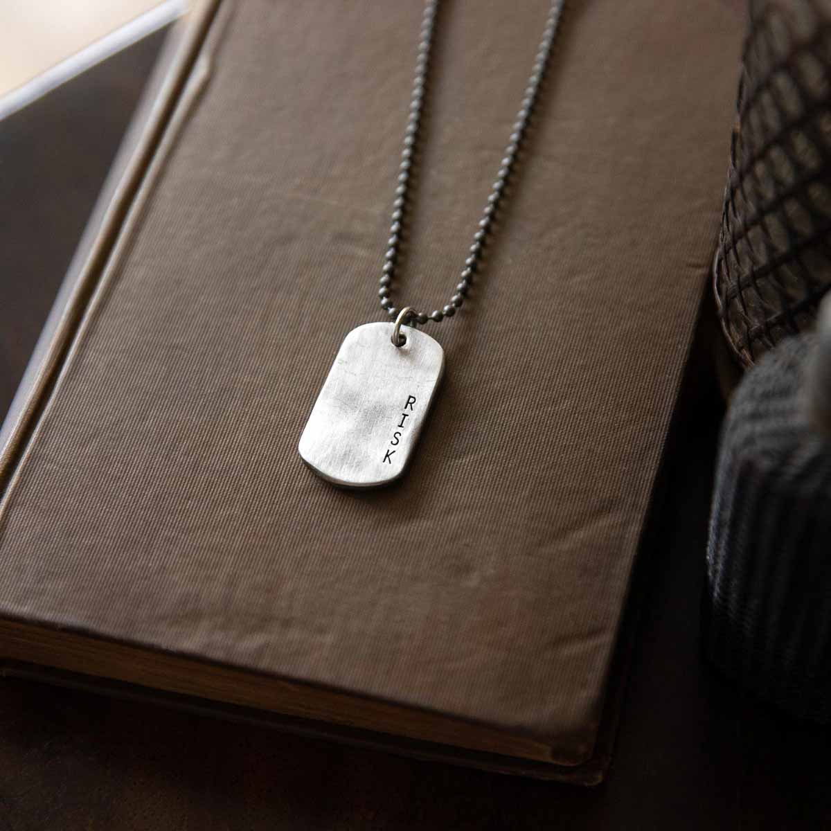 Take Risk Dog Tag Necklace (Pewter)