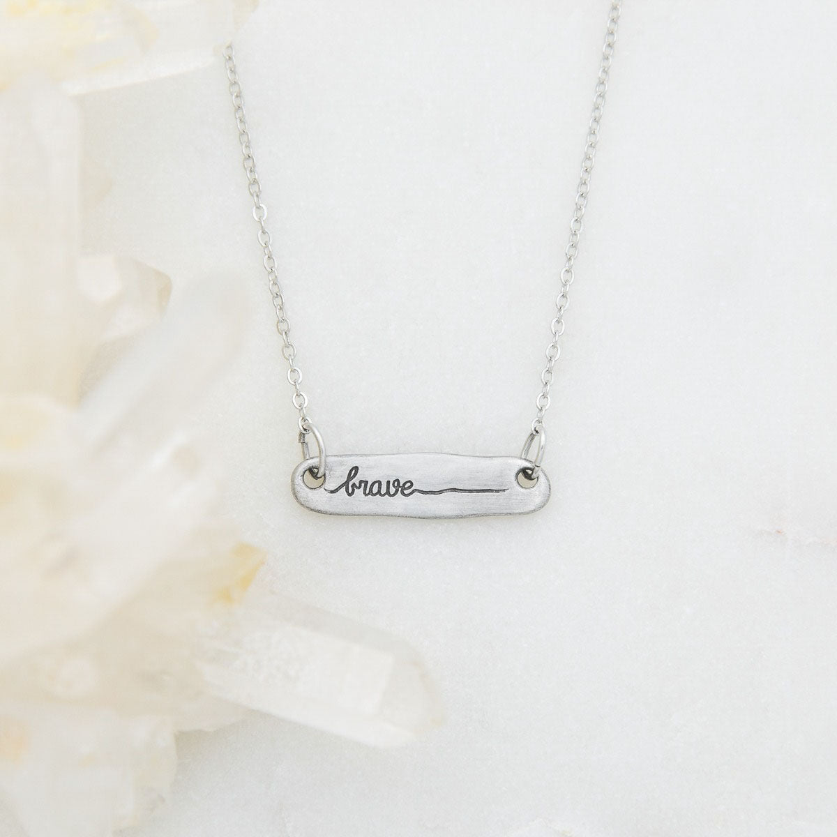 You Are Brave Bar Necklace (Pewter)