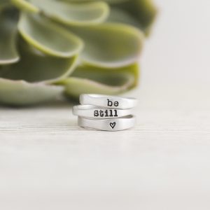 stackable name rings - be still text