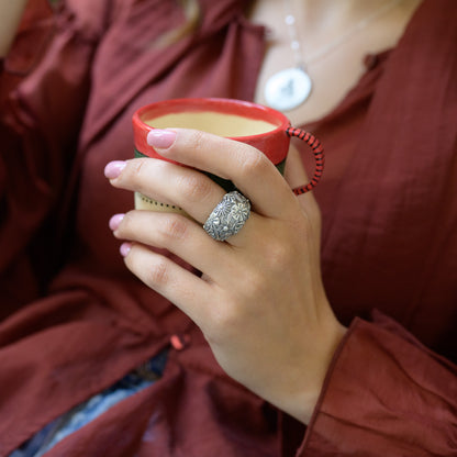 Vintage Florals Statement Ring  (Sterling Silver)