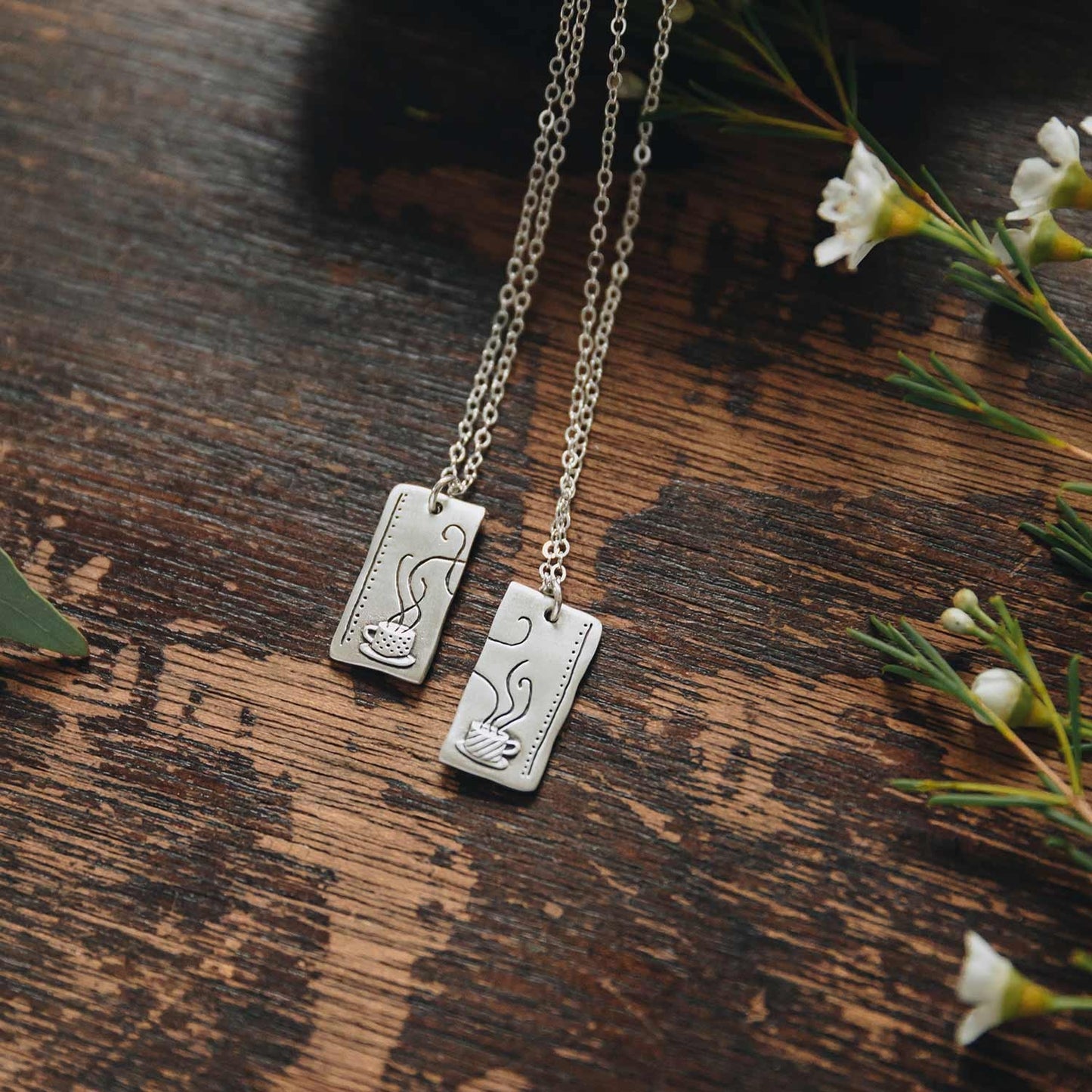 Coffee And Tea Necklace Set (Sterling Silver)
