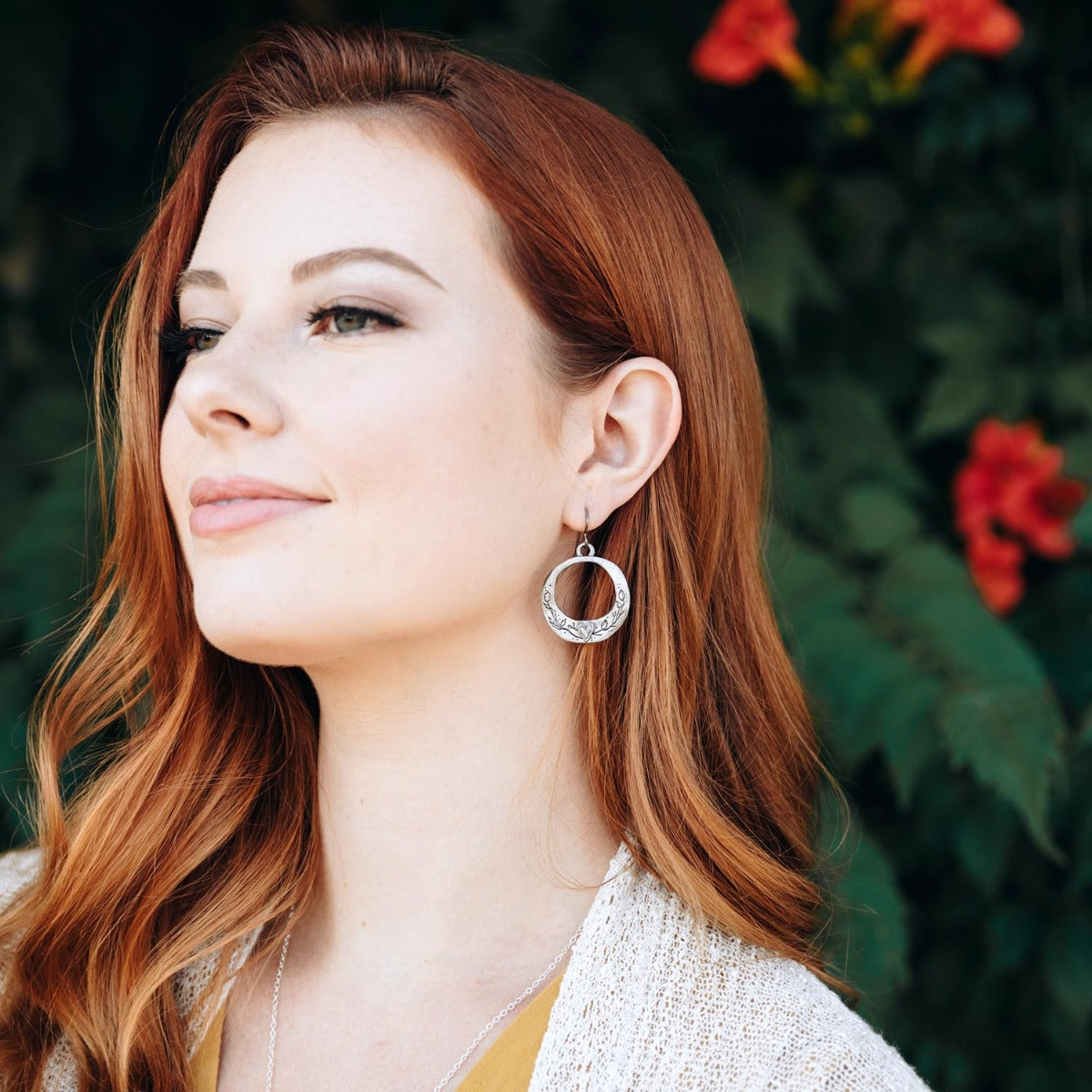 Let Love Grow Hoop Earrings (Pewter)