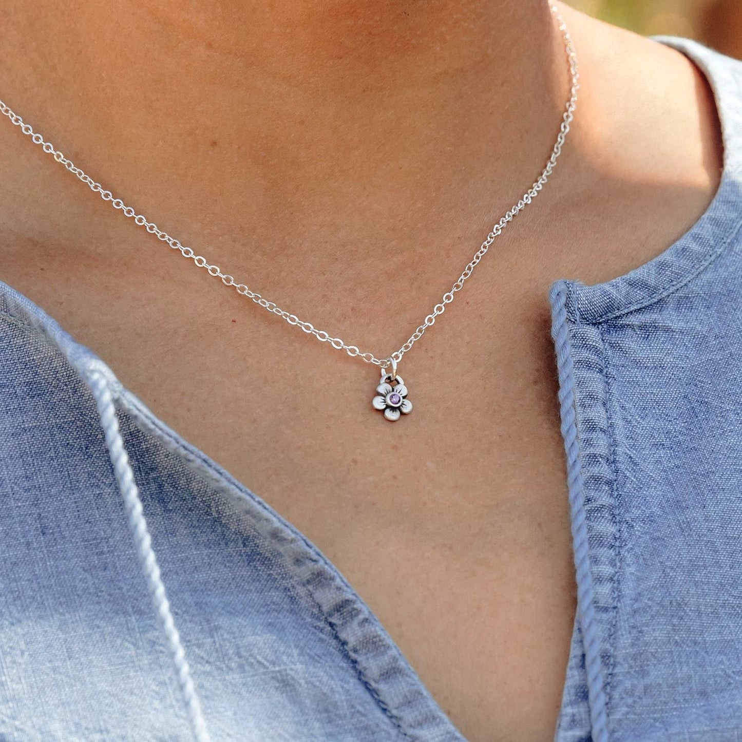 Birthstone Bloom Necklace (Sterling Silver)