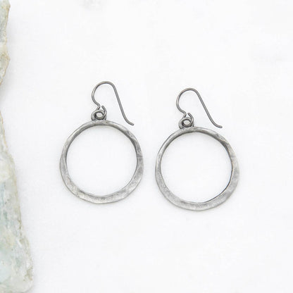 Hammered Hoop Earrings (Pewter)