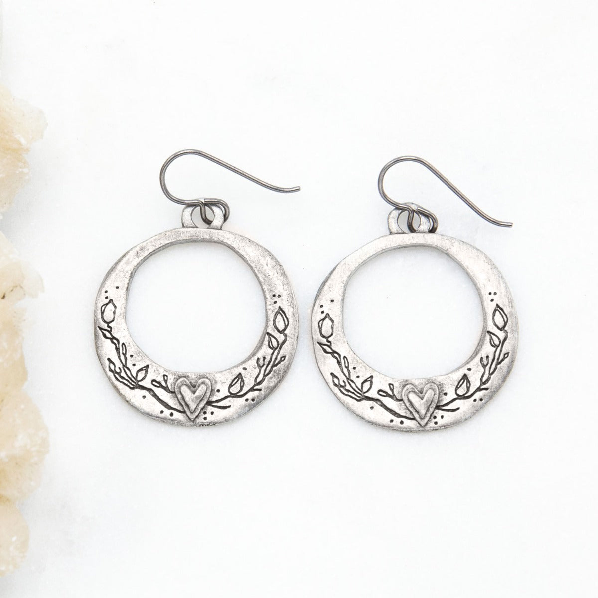 Let Love Grow Hoop Earrings (Pewter)