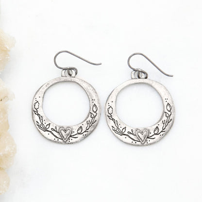 Let Love Grow Hoop Earrings (Pewter)