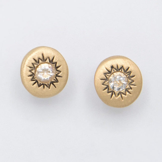 Sunburst Stud Earrings (14K Solid Gold)
