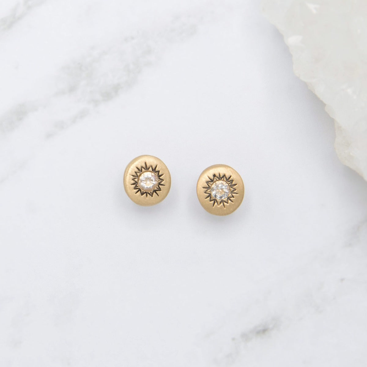 Sunburst Stud Earrings (14K Solid Gold)