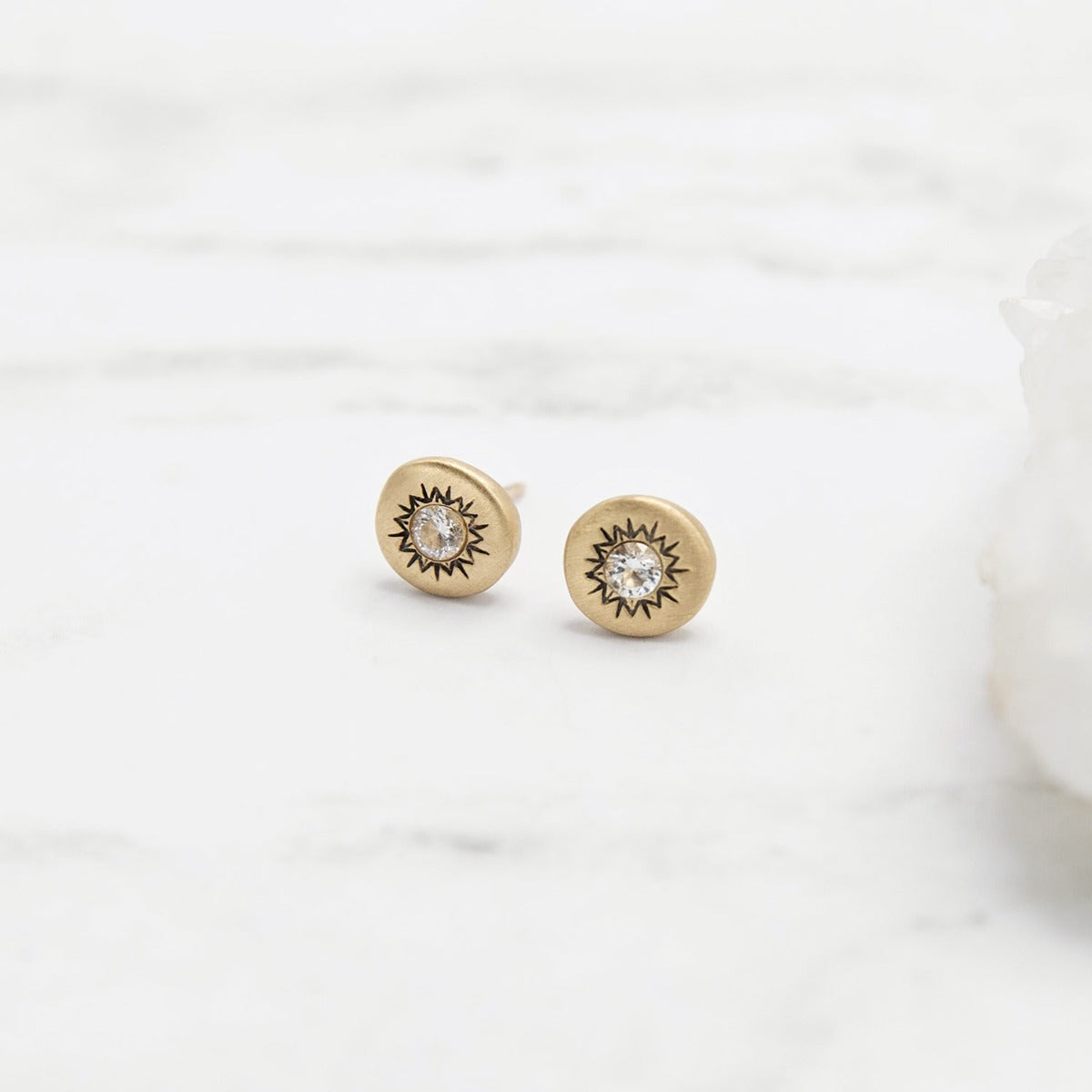 Sunburst Stud Earrings (14K Solid Gold)