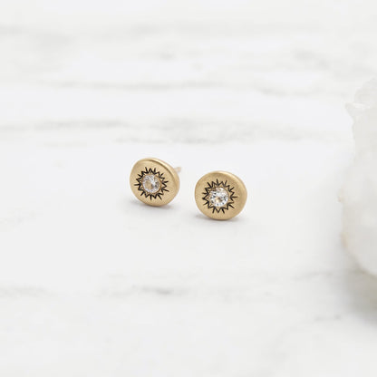 Sunburst Stud Earrings (14K Solid Gold)