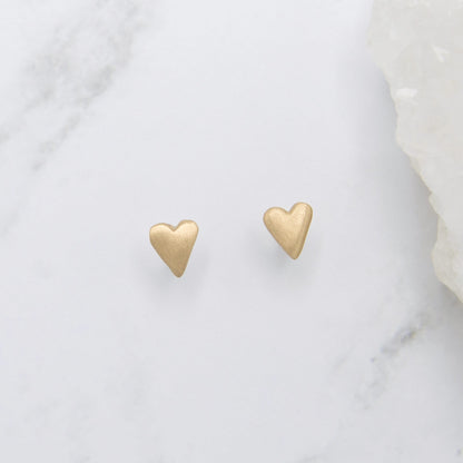 Tiny Heart Stud Earrings (14K Solid Gold)