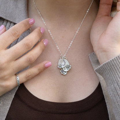 Personalized Birthstone Bloom Jumble Necklace (Sterling Silver)