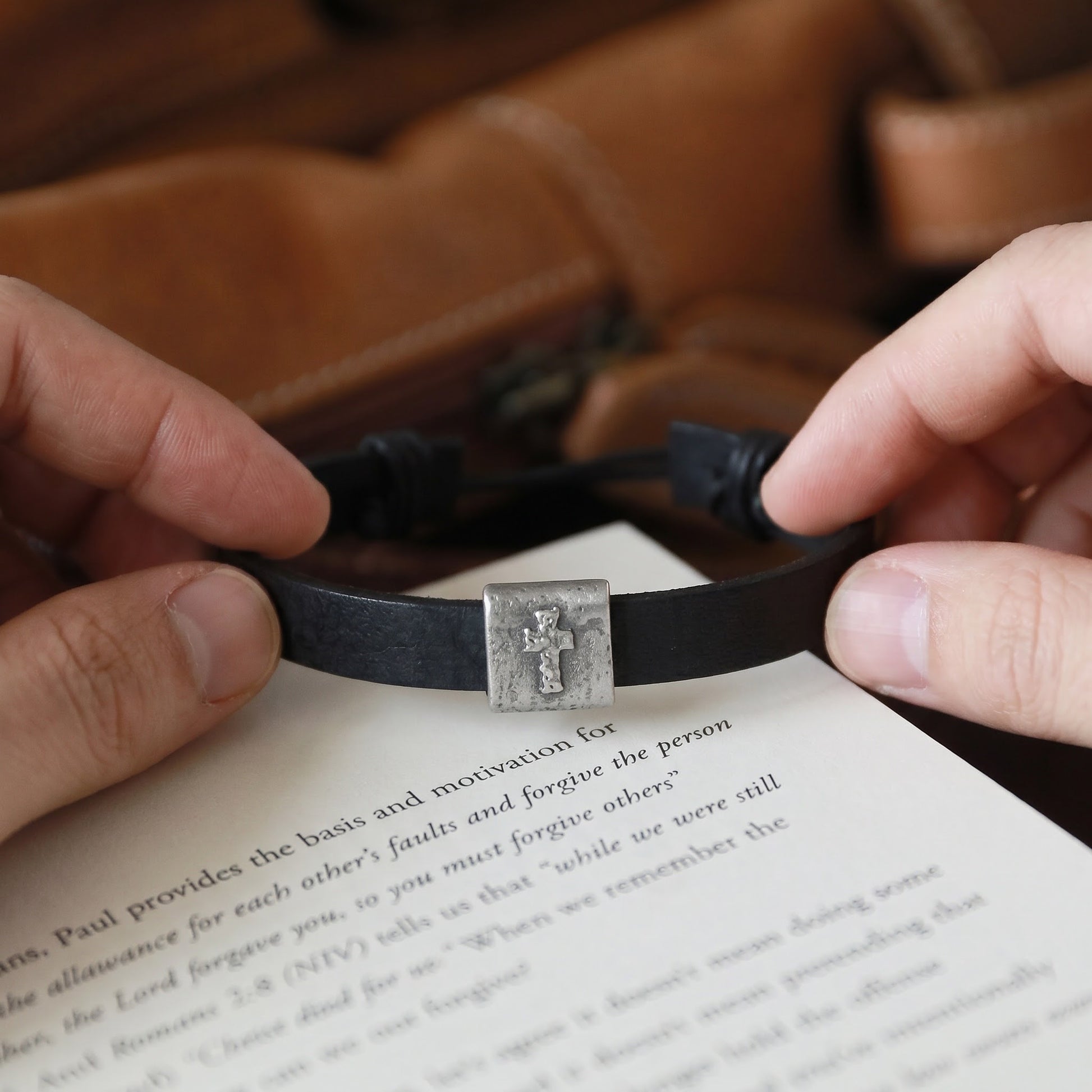 Equitable Leather Cross Bracelet (Black, Pewter) - Lisa Leonard Designs