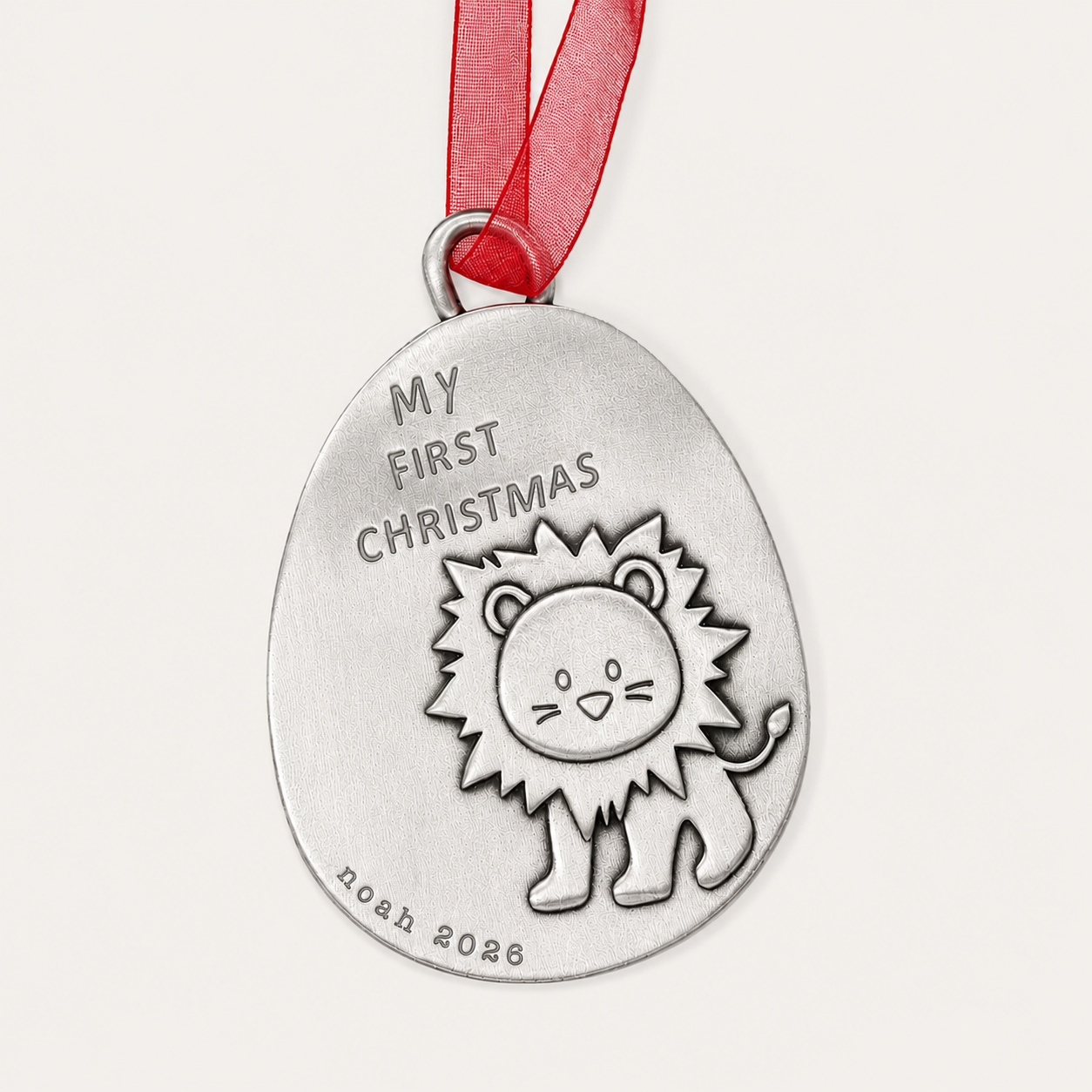 Playful Lion First Christmas Ornament (Pewter)
