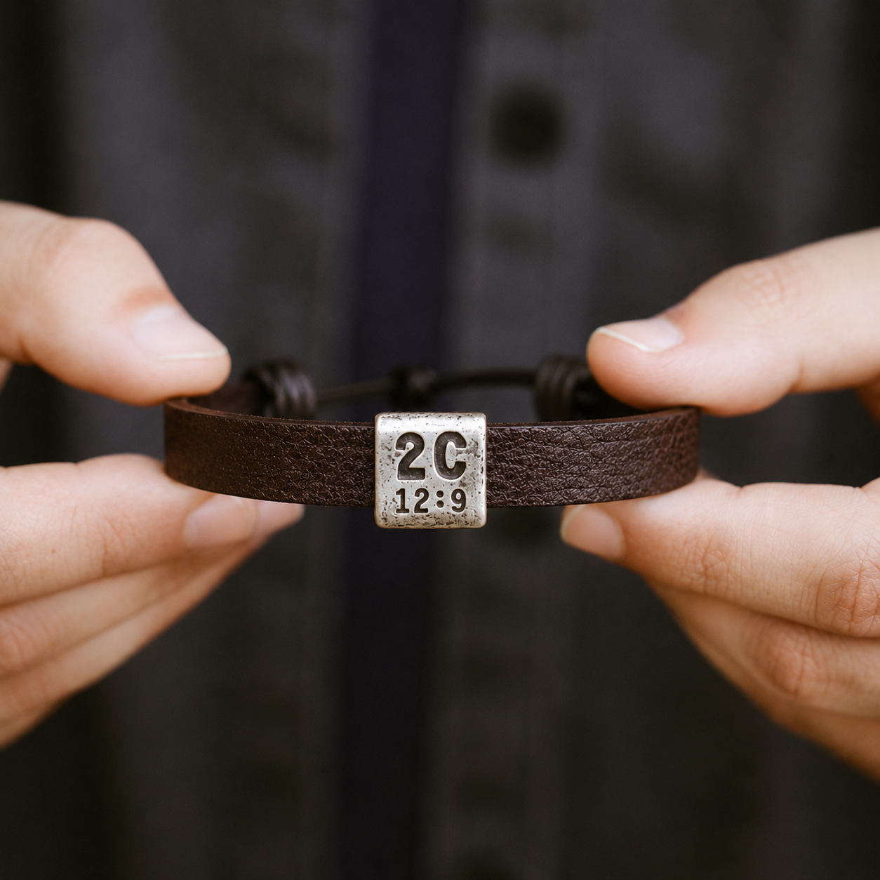 Equitable Leather Verse Bracelet (Brown, Pewter)