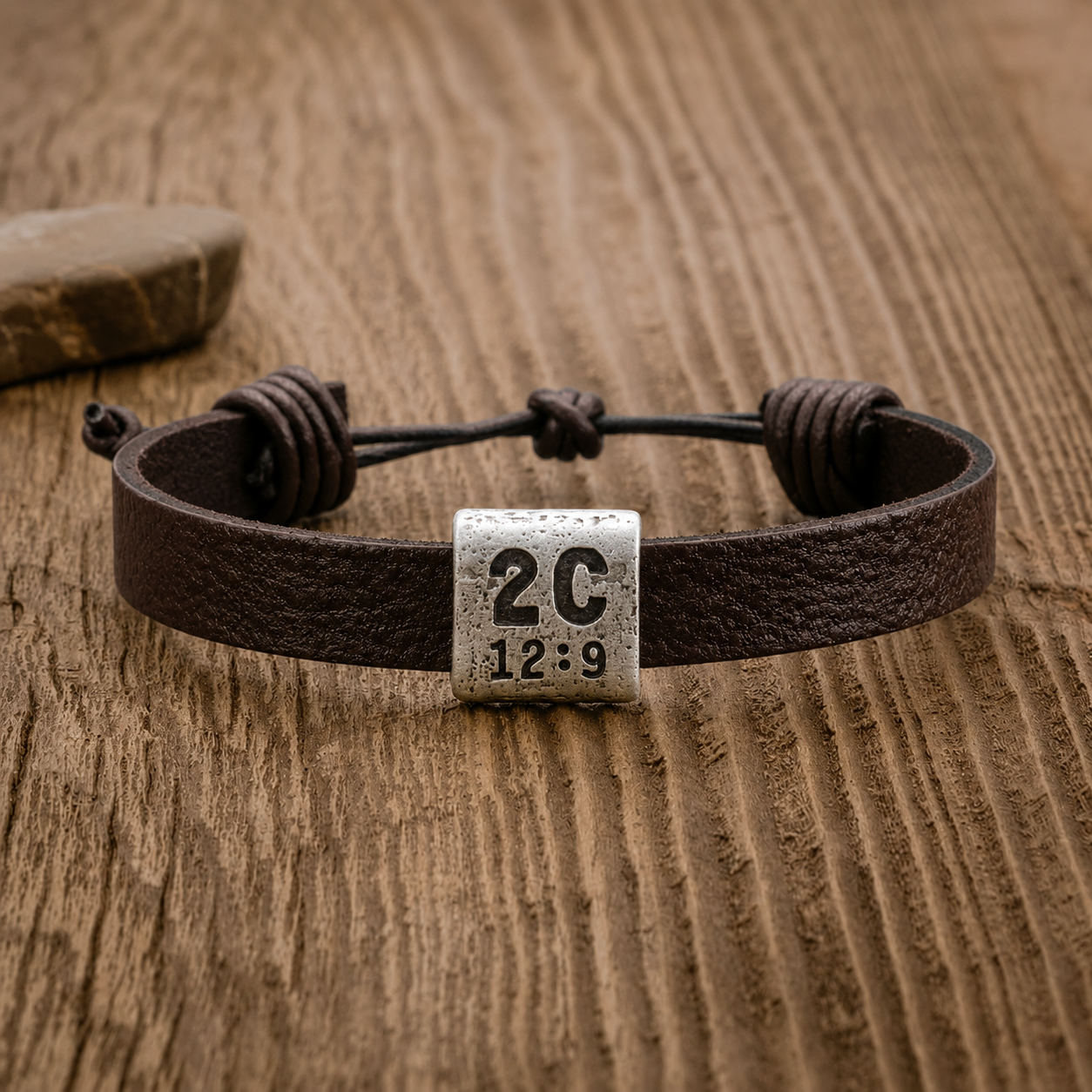 Equitable Leather Verse Bracelet (Brown, Pewter)