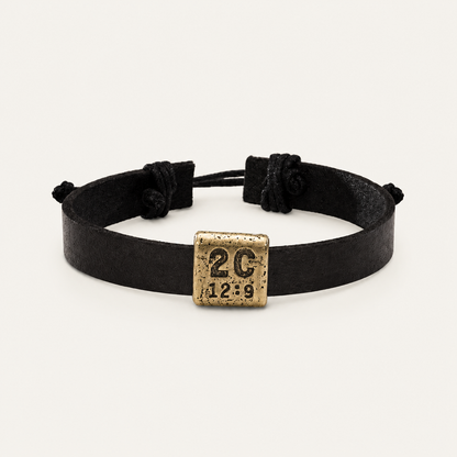 Equitable Leather Verse Bracelet (Black, Gold-Plated)