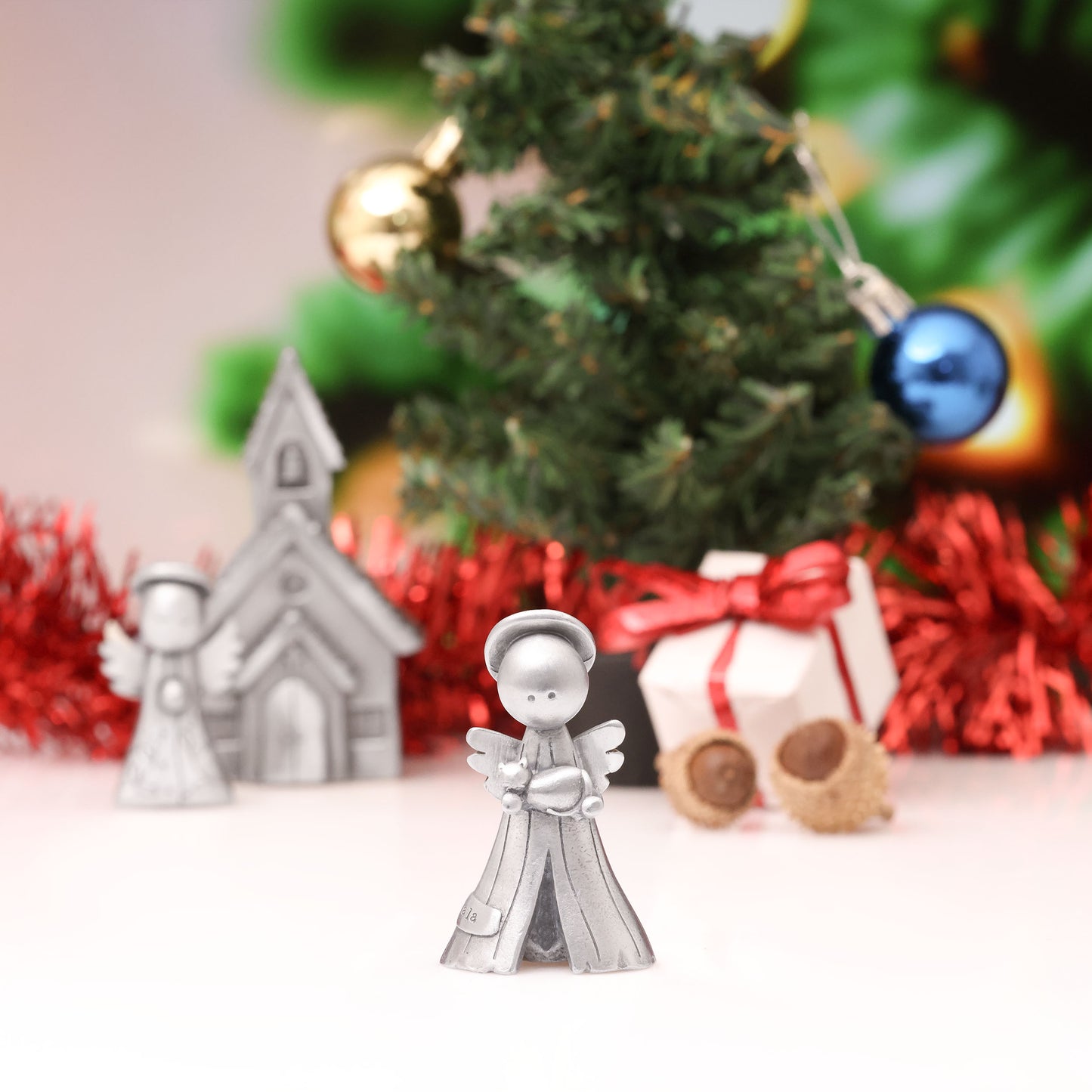 Personalized Safely Held Angel With Cat (Pewter)