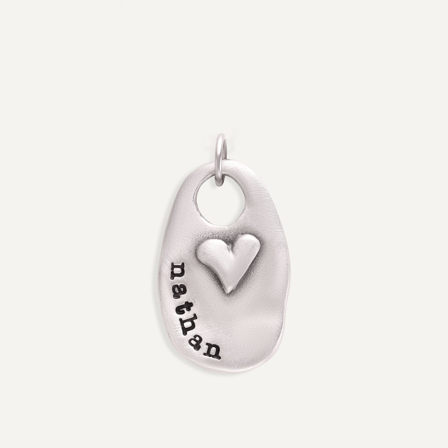 Tiny Oval With Heart Charm (Pewter)