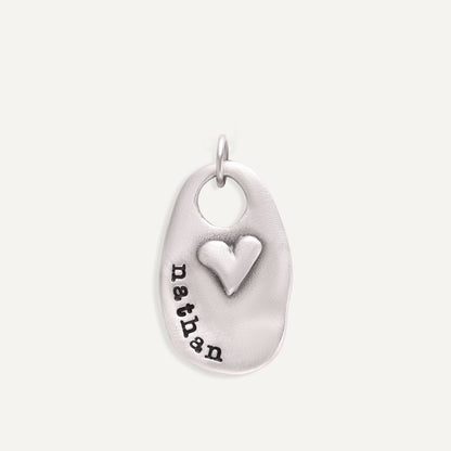 Tiny Oval With Heart Charm (Pewter)