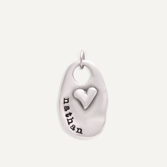 Tiny Oval With Heart Charm (Pewter)