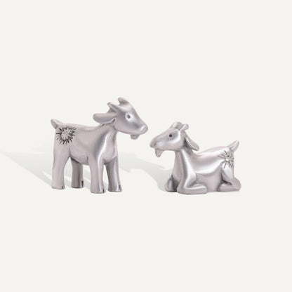 A Pair of Miniature Goats Nativity Figurine Set (Pewter)