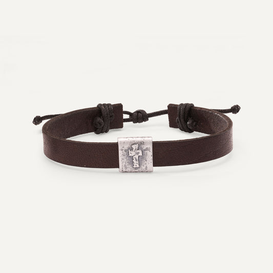 Equitable Leather Cross Bracelet (Dark Brown)