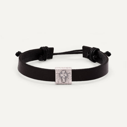 Equitable Leather Cross Bracelet (Black, Pewter)