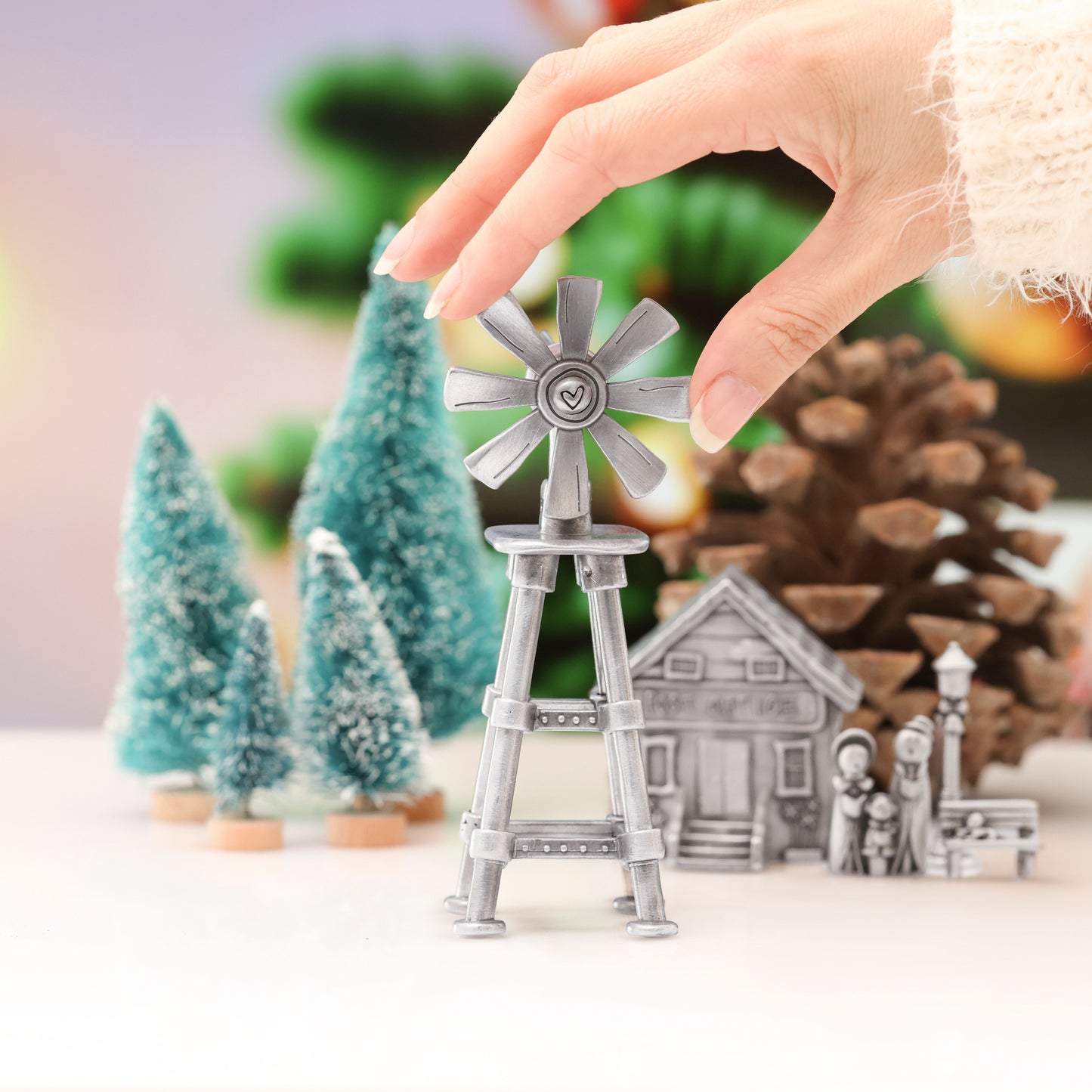 Working Windmill Winter Wonderland (Pewter)