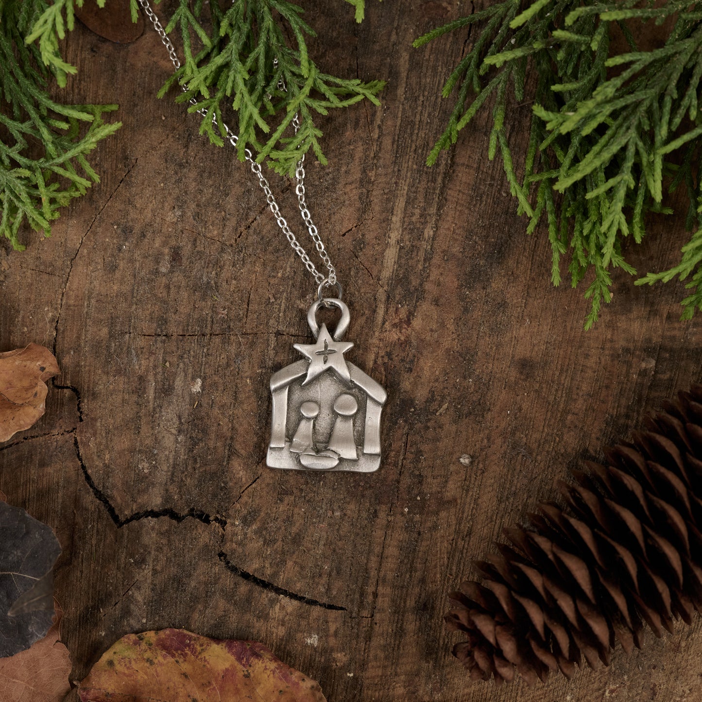 A Savior is Born Nativity Necklace (Pewter)