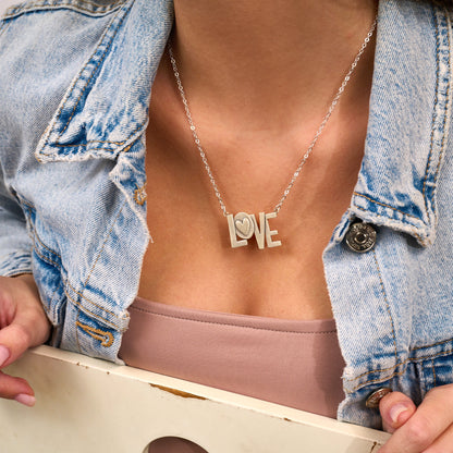 Block Letter Love Necklace (Sterling Silver)
