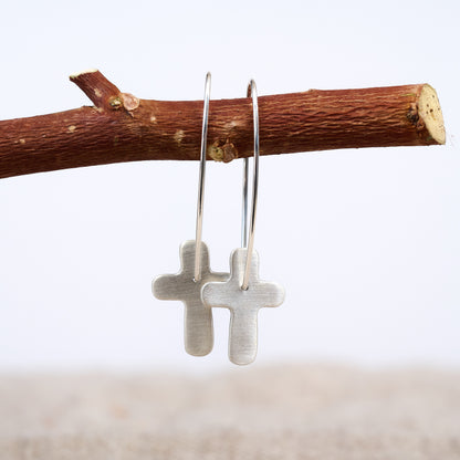 Classic Cross Hoop Earrings (Sterling Silver)
