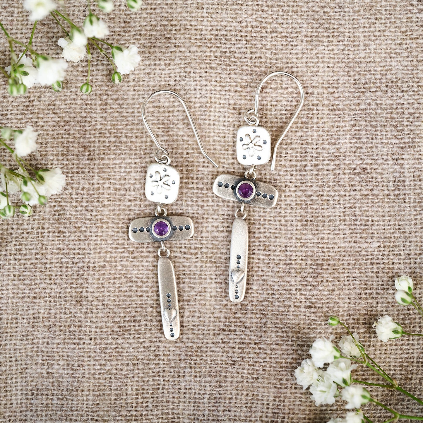 Floral Drop Earrings (Sterling Silver)