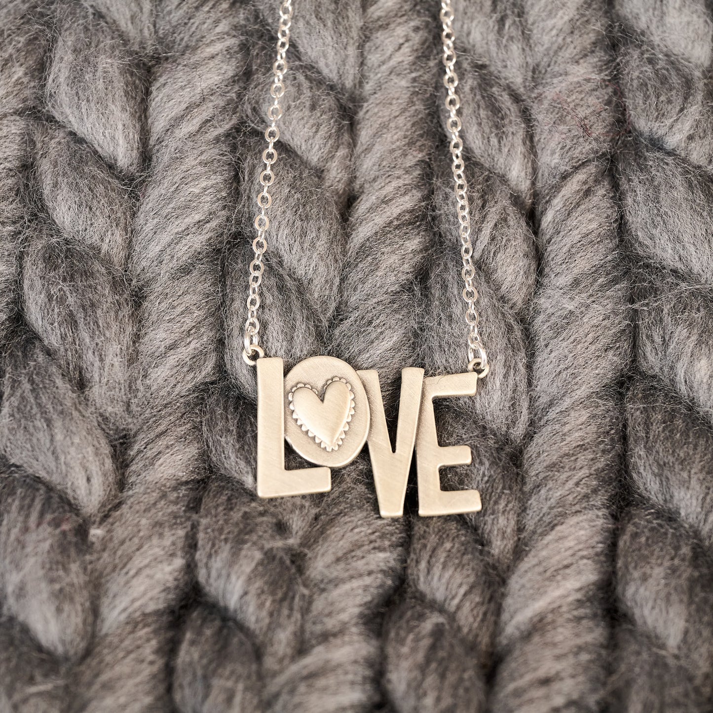 Block Letter Love Necklace (Sterling Silver)