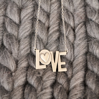 Block Letter Love Necklace (Sterling Silver)
