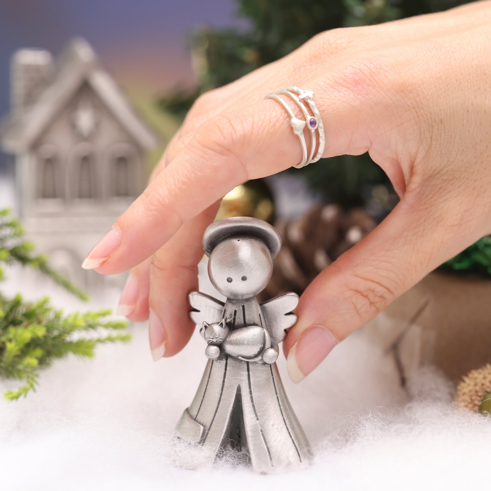 Safely Held Angel With Cat (Pewter) - Lisa Leonard Designs