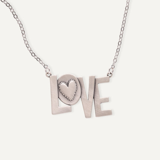 Block Letter Love Necklace (Sterling Silver)
