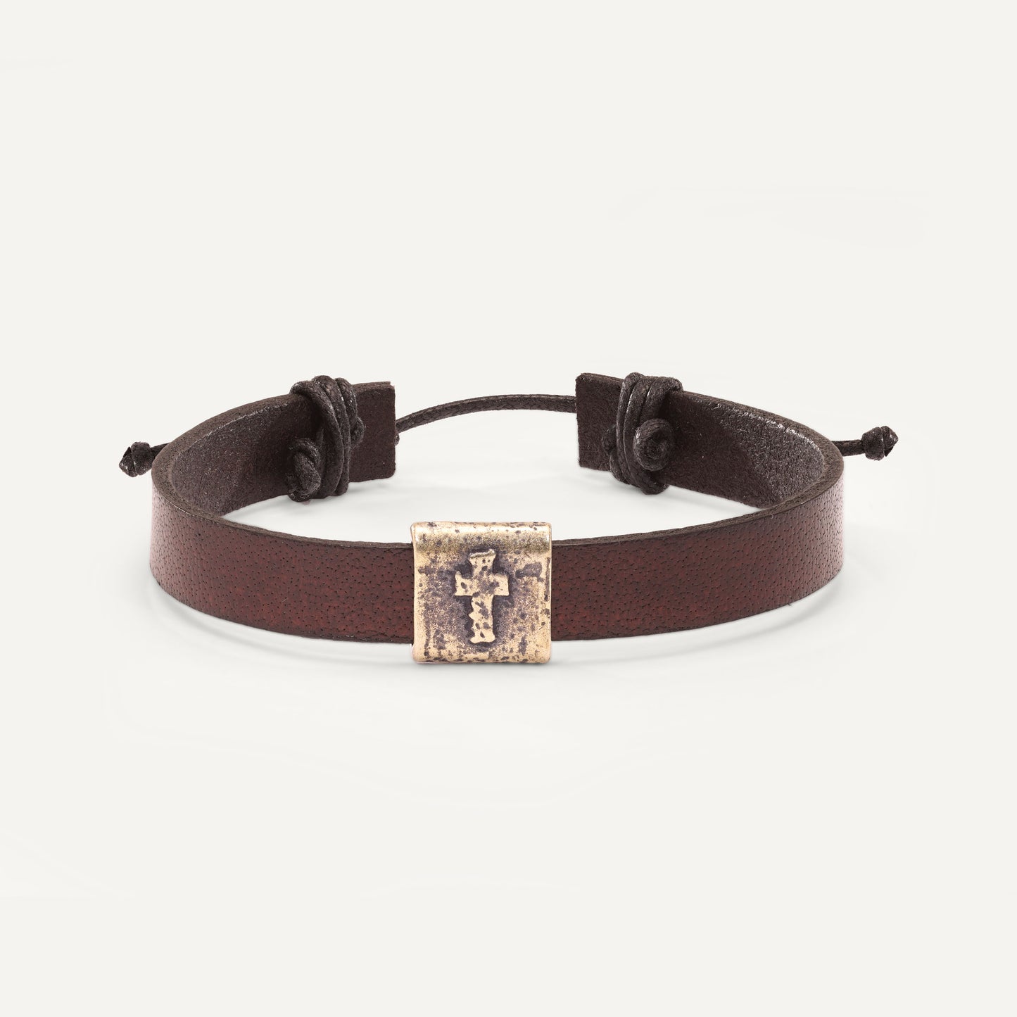 Equitable Leather Cross Bracelet (Dark Brown, Gold-Plated)