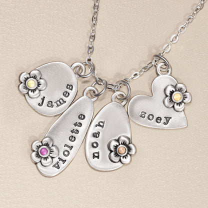 Personalized Birthstone Bloom Jumble Necklace (Sterling Silver)
